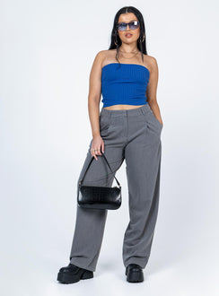 front view of model wearing Princess Polly Royce Strapless Top Blue Sleeveless 