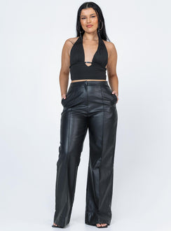 front view of model wearing Princess Polly Duke Top Black Sleeveless Plunger 