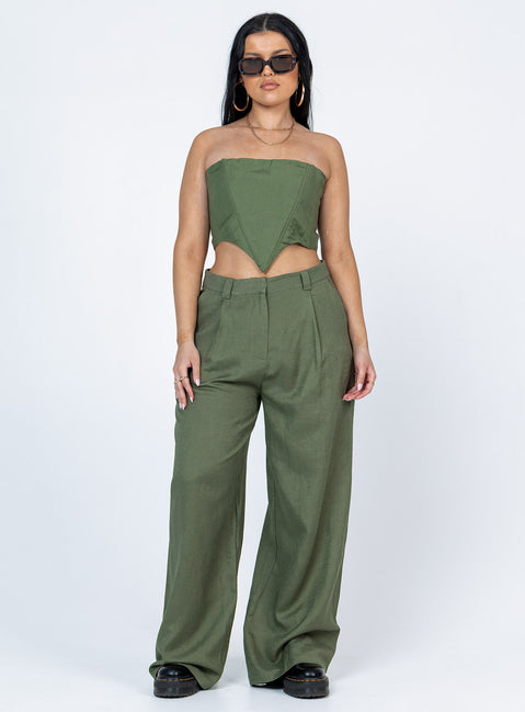 front view of model wearing Princess Polly La Quinta Pant Khaki 