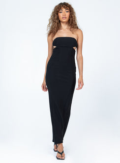 Front view of model wearing  front Princess Polly Crew Neck  Nola Strapless Maxi Dress Black