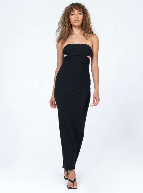 Front view of model wearing  front Princess Polly Crew Neck  Nola Strapless Maxi Dress Black