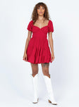 front view of model wearing Princess Polly Danny Mini Dress Red Sweetheart Neckline 