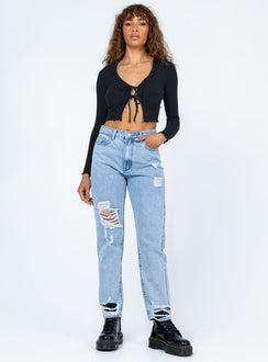 front view of model wearing Princess Polly Colville Denim Jeans High Waisted 