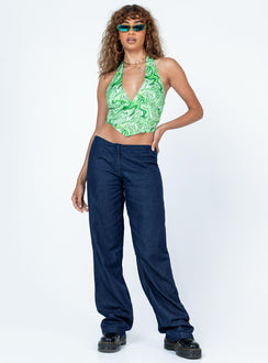 front view of model wearing Princess Polly Clarkefield Top Green Sleeveless Plunger 