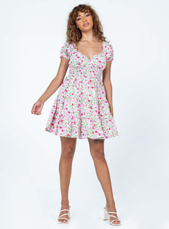 front view of model wearing Princess Polly Daniela Mini Dress Floral Sweetheart Neckline 