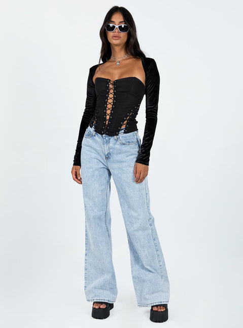 product Princess Polly Full Sleeves Plunger  Doreene Velour Bolero Black