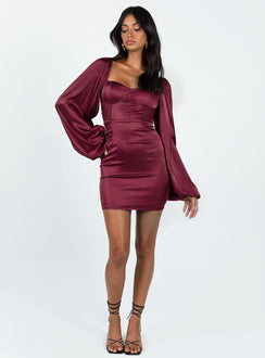 product Princess Polly Square Neck  Karuah Long Sleeve Mini Dress Burgundy