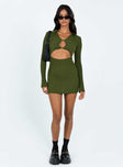 product Princess Polly Asymmetric Neckline  Demit Long Sleeve Mini Dress Khaki