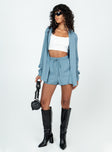 Matching set Button up shirt  Classic collar High waisted shorts  Elasticated drawstring waist 