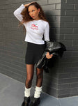 Front view of model wearing  front Princess Polly Full Sleeves High Neck  Betty Boop Cherry Girl Long Sleeve Top White