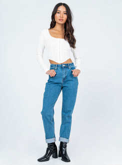 front view of model wearing Princess Polly Axel Long Sleeve Top White 