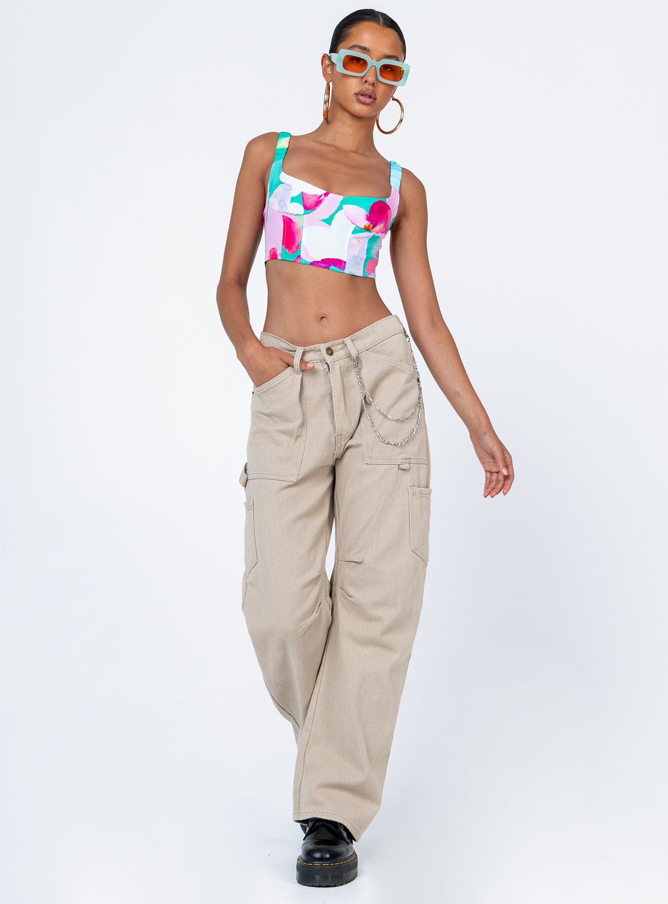 front view of model wearing Princess Polly Mikayle Top Multi Sleeveless Sweetheart 