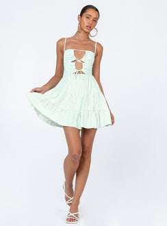 back view of model wearing Princess Polly Rise Up Mini Dress Green Square Neck 