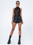 front view of model wearing Princess Polly Como Bodysuit Black Sleeveless High Neck 