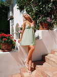 Front view of model wearing  front Princess Polly High Neck  Koko Mini Dress Green