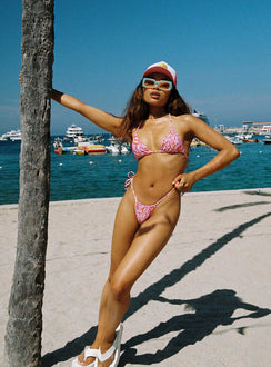 Pink bikini top Triangle style Floral print Halter neck