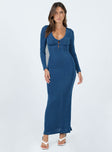 Front view of model wearing  front Princess Polly Crew Neck  Zelie Maxi Dress Blue