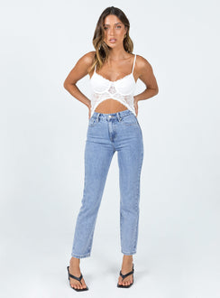 front view of model wearing Princess Polly Girona Denim Jeans High Waisted 