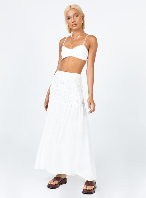   front view of model wearing Princess Polly Porto Maxi Skirt White Maxi 