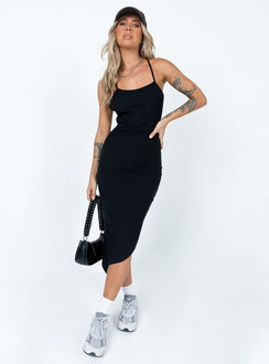 front view of model wearing Princess Polly Deme Maxi Dress Black Scoop Neck 