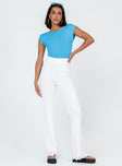 front view of model wearing Princess Polly Shila Bodysuit Blue Short Sleeves Boat Neck 