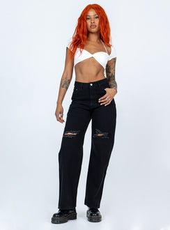 front view of model wearing Princess Polly Lugano Denim Jeans Black High Waisted 