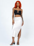   front view of model wearing Princess Polly Ruby Midi Skirt Champagne Eco Midi Skirts 