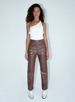 front view of model wearing Princess Polly Love Lies Pants Brown 