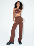 front view of model wearing Princess Polly Motel Groci Top Multi Stripe Brown 