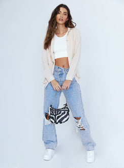 front view of model wearing Princess Polly Mahalia Shirt Beige 