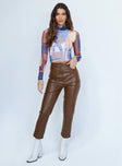 front view of model wearing Princess Polly Dusty Pants Brown 