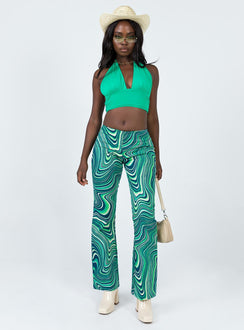 front view of model wearing Princess Polly Motel Coban Trouser 70s Ripple Green 