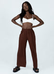 Front view of model wearing  front Princess Polly High Waisted Pants  Louis Linen Blend Pants Brown