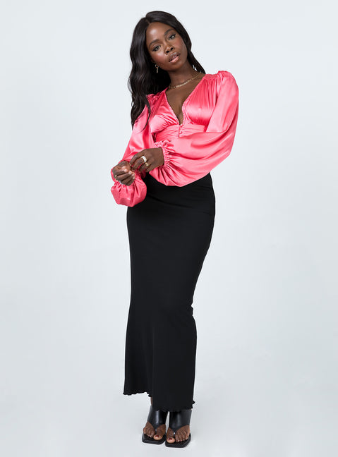 front view of model wearing Princess Polly Renee Long Sleeve Top Pink 