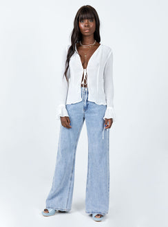 front view of model wearing Princess Polly Brody Long Sleeve Top White 