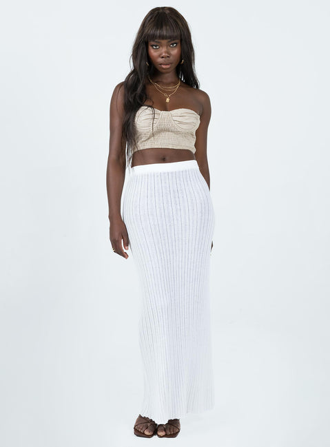 Front view of model wearing  front Princess Polly Sleeveless Square Neck  Fontaine Strapless Top Beige