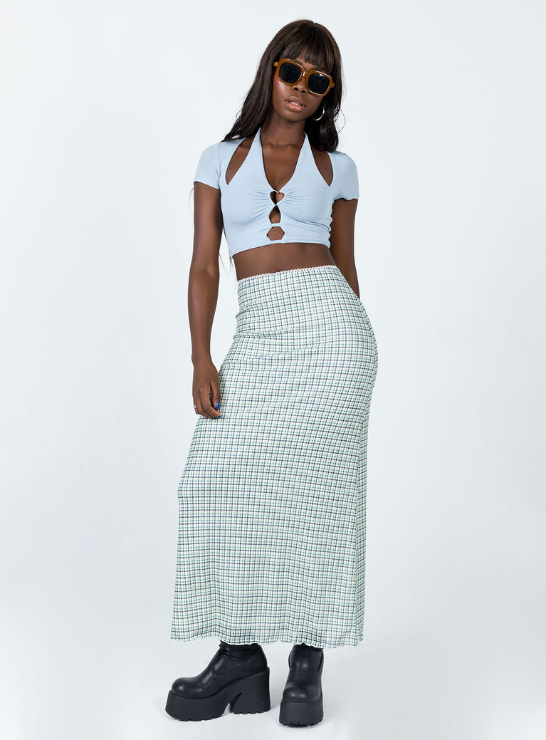   front view of model wearing Princess Polly Cheriee Maxi Skirt Green 