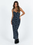 Princess Polly Sweetheart Neckline  Cotter Maxi Dress Blue Floral