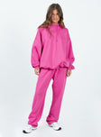 front view of model wearing Princess Polly Ritu Oversized Hoodie Pink Long 