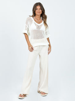 product Princess Polly Three Fourth Sleeves Crew Neck  Rinder Knit Polo Top Cream