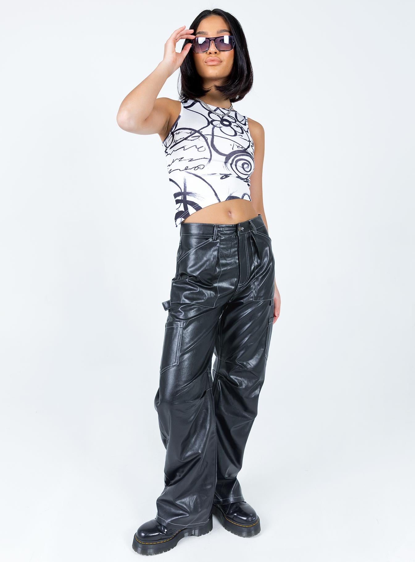 product Princess Polly Sleeveless High Neck  Motel Rembulan Top Mono Doodle Black / White