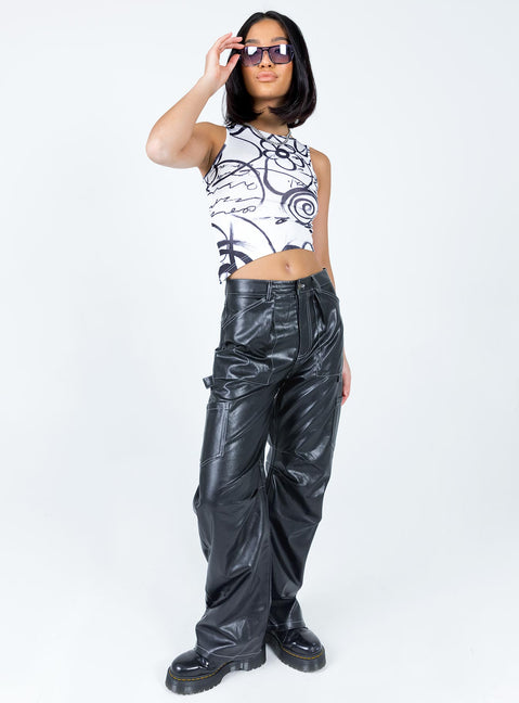 product Princess Polly Sleeveless High Neck  Motel Rembulan Top Mono Doodle Black / White