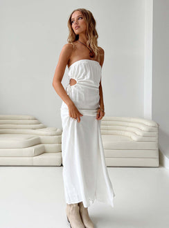 Front view of model wearing  front Princess Polly High Neck  Azie Maxi Dress White