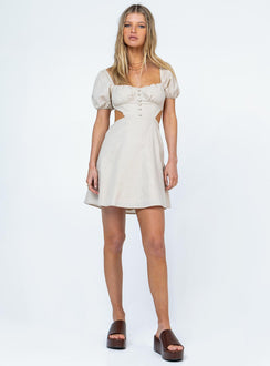 front view of model wearing Princess Polly St. Louis Mini Dress Beige 