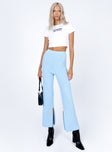 front view of model wearing Princess Polly Allen Ribbed Pants Blue 