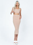 Matching set Soft knit material  Crop top  High waisted midi skirt  Elasticated waistband  Raw cut hem