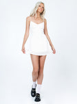 front view of model wearing Princess Polly Jaye Mini Dress White/Pink Sweetheart Neckline 