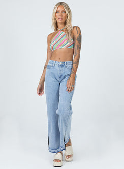 front view of model wearing Princess Polly Holmes Low Rise Frayed Hem Denim Jeans Mid Rise 
