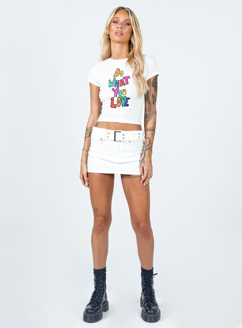 side view of model wearing Princess Polly Do What You Love Tee White 