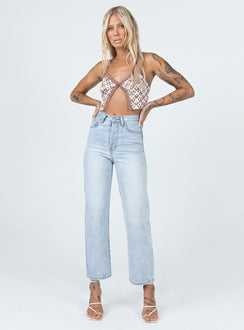 front view of model wearing Princess Polly Tyler Top Brown 